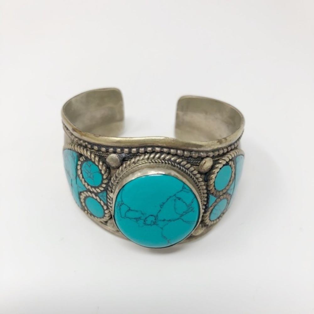 Faux turquoise color stone and metal bracelet